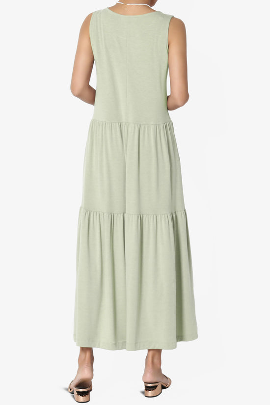 Macie Sleeveless Tiered Jersey Long Midi Dress LIGHT SAGE_2