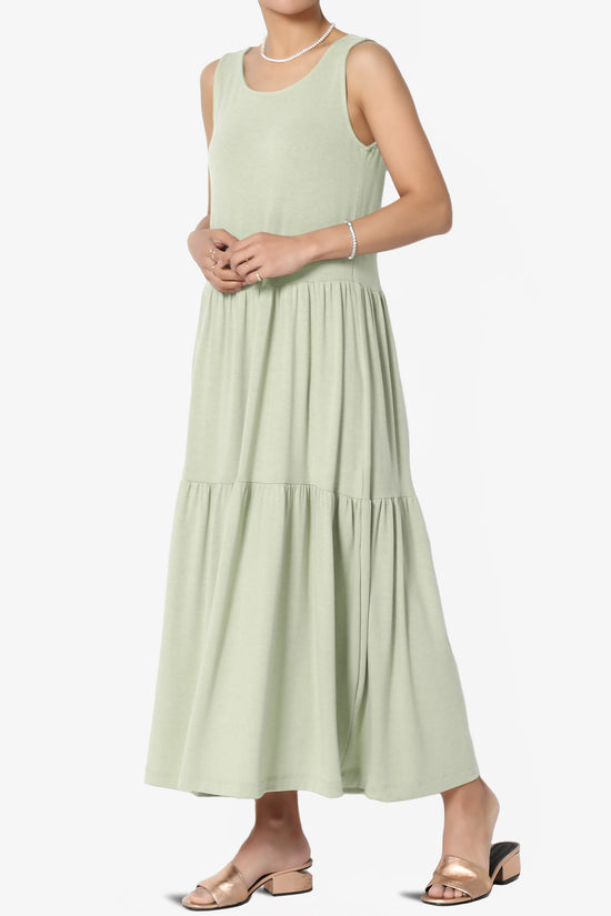 Macie Sleeveless Tiered Jersey Long Midi Dress LIGHT SAGE_3