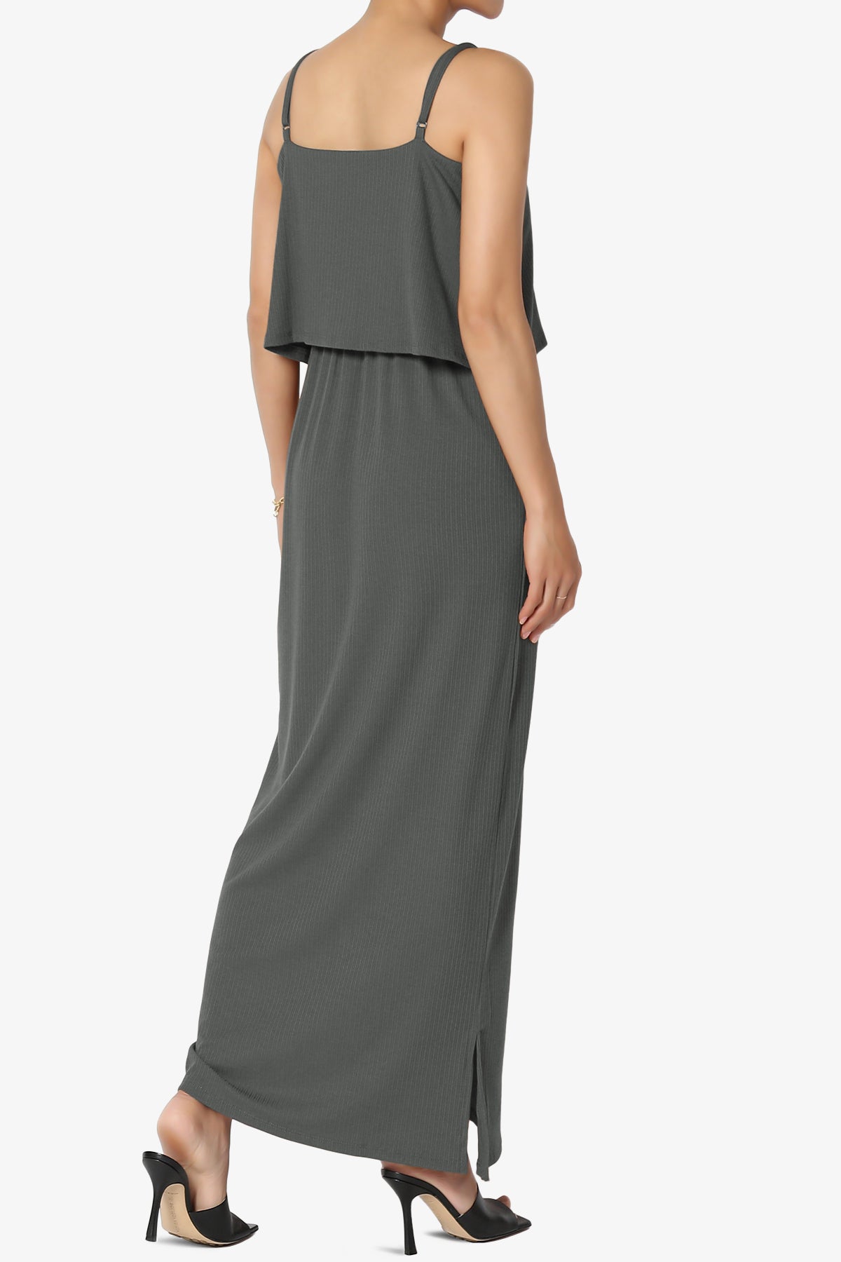 Elore Cami Overlay Ribbed Slit Maxi Dress ASH GREY_4