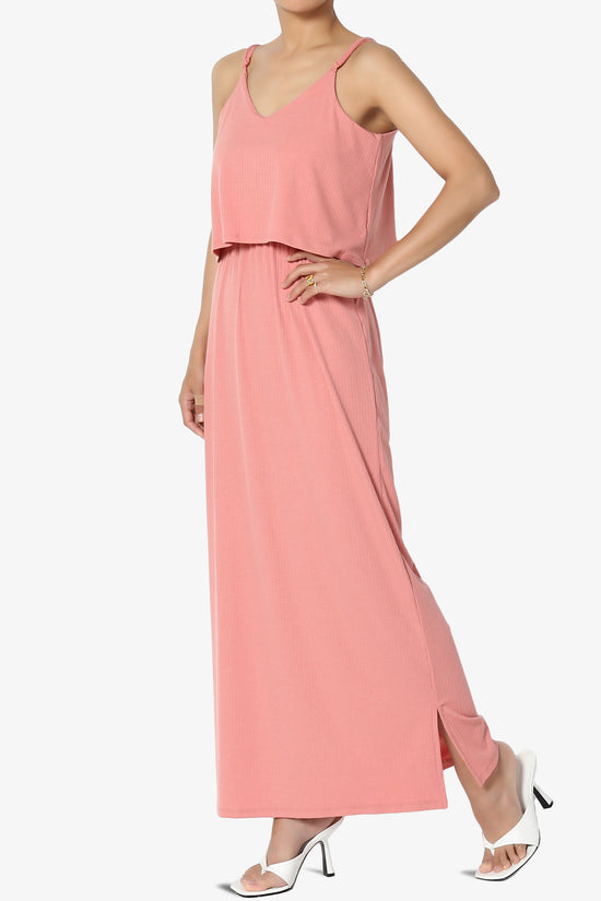 Elore Cami Overlay Ribbed Slit Maxi Dress ASH ROSE_3
