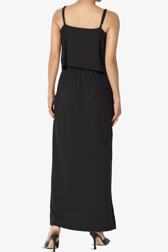 Elore Cami Overlay Ribbed Slit Maxi Dress BLACK_2