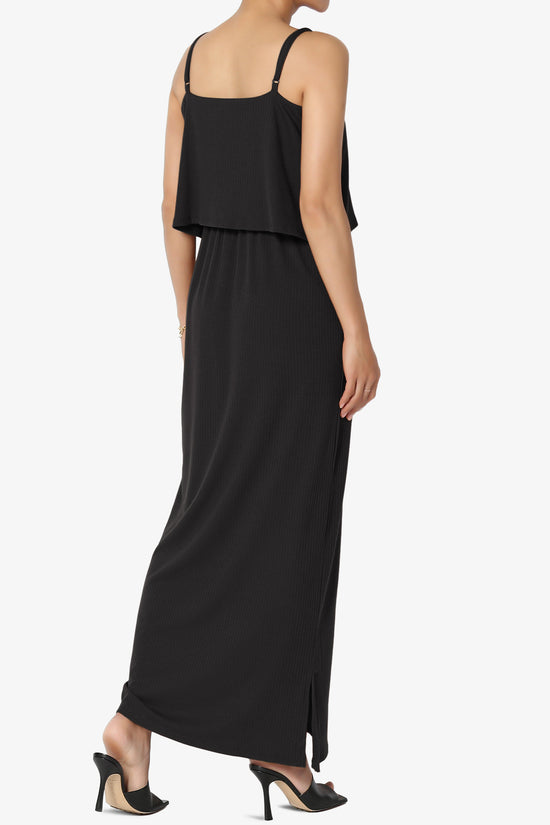 Elore Cami Overlay Ribbed Slit Maxi Dress BLACK_4