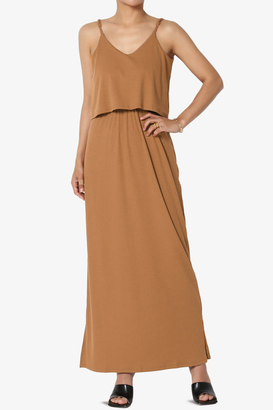 Elore Cami Overlay Ribbed Slit Maxi Dress DEEP CAMEL_1