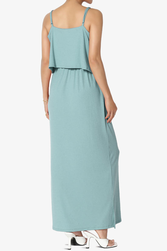Elore Cami Overlay Ribbed Slit Maxi Dress DUSTY BLUE_4