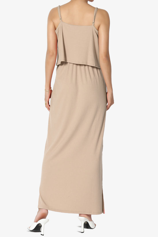 Elore Cami Overlay Ribbed Slit Maxi Dress LIGHT MOCHA_2