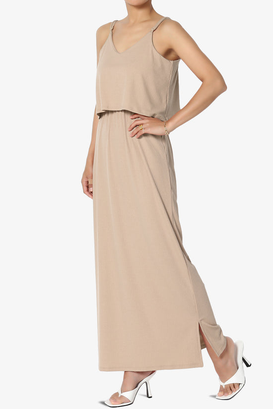 Elore Cami Overlay Ribbed Slit Maxi Dress LIGHT MOCHA_3