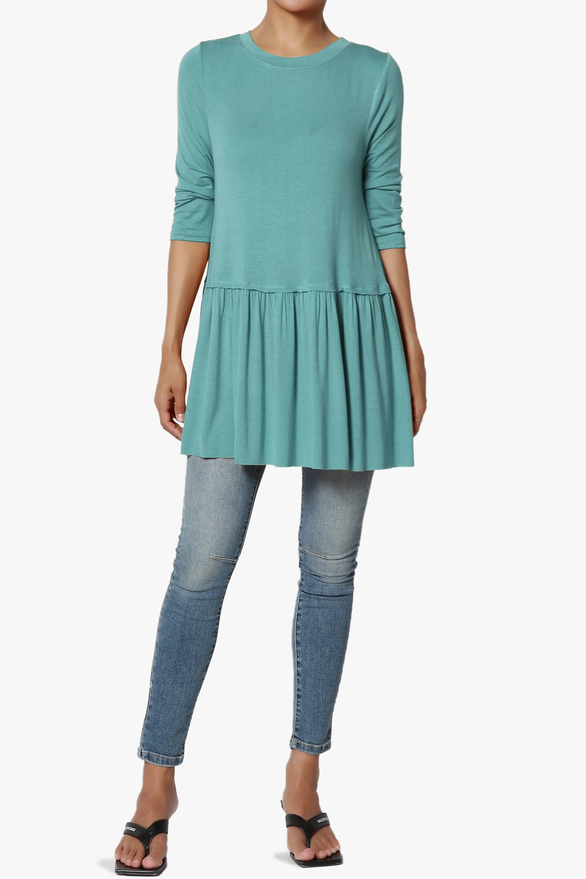 Tofino 3/4 Sleeve Pleated Peplum Top