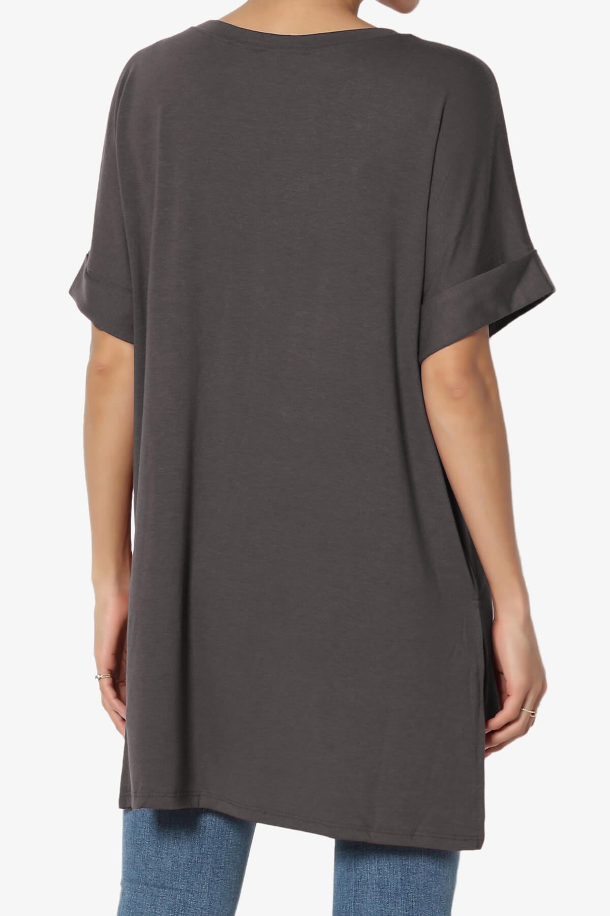 Onella Round Neck Rolled Short Sleeve Top ASH GREY_2