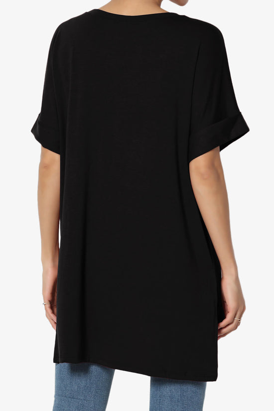 Onella Round Neck Rolled Short Sleeve Top BLACK_2