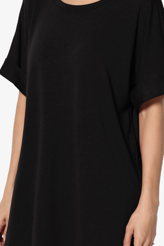 Onella Round Neck Rolled Short Sleeve Top BLACK_5