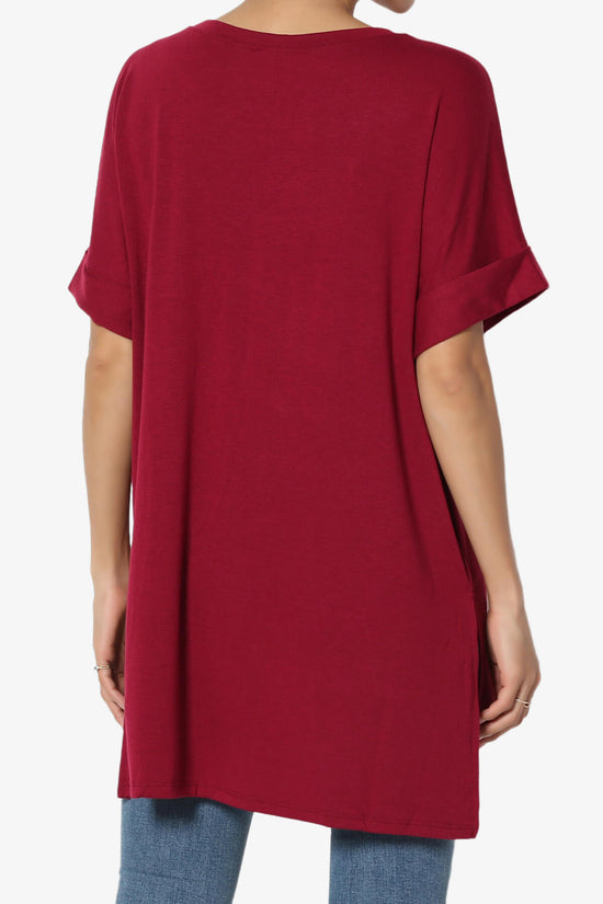 Onella Round Neck Rolled Short Sleeve Top BURGUNDY_2
