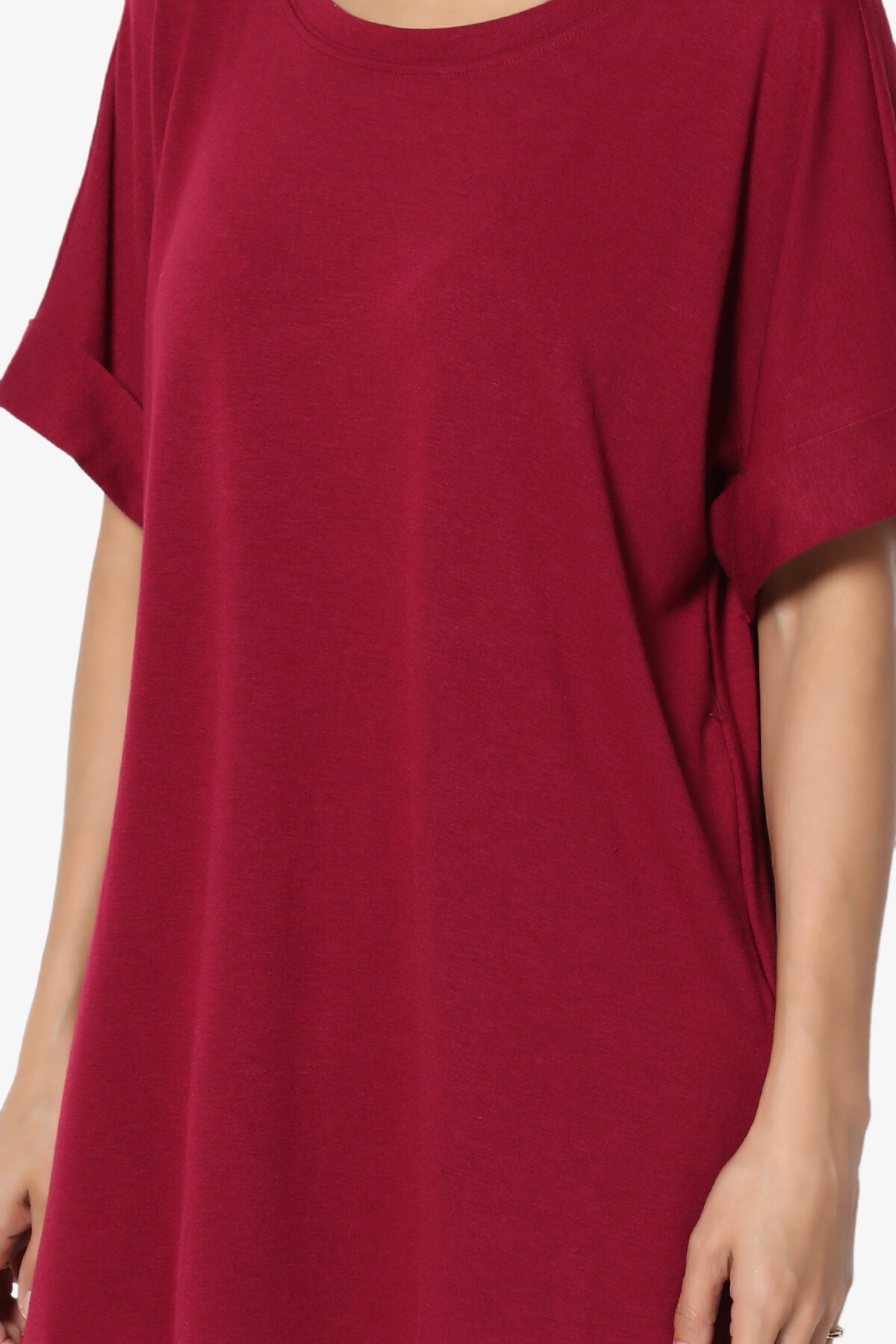 Onella Round Neck Rolled Short Sleeve Top BURGUNDY_5