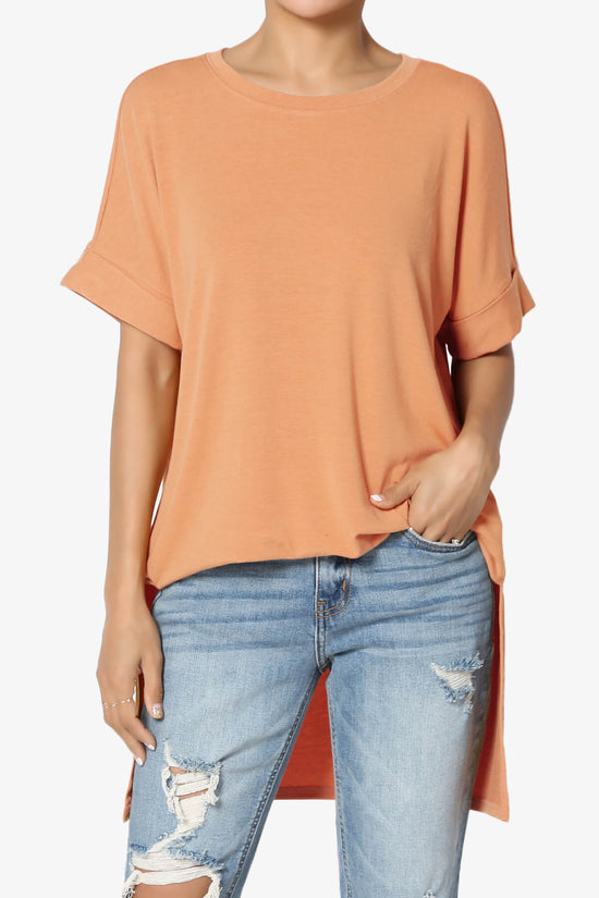 Onella Round Neck Rolled Short Sleeve Top BUTTER ORANGE_1