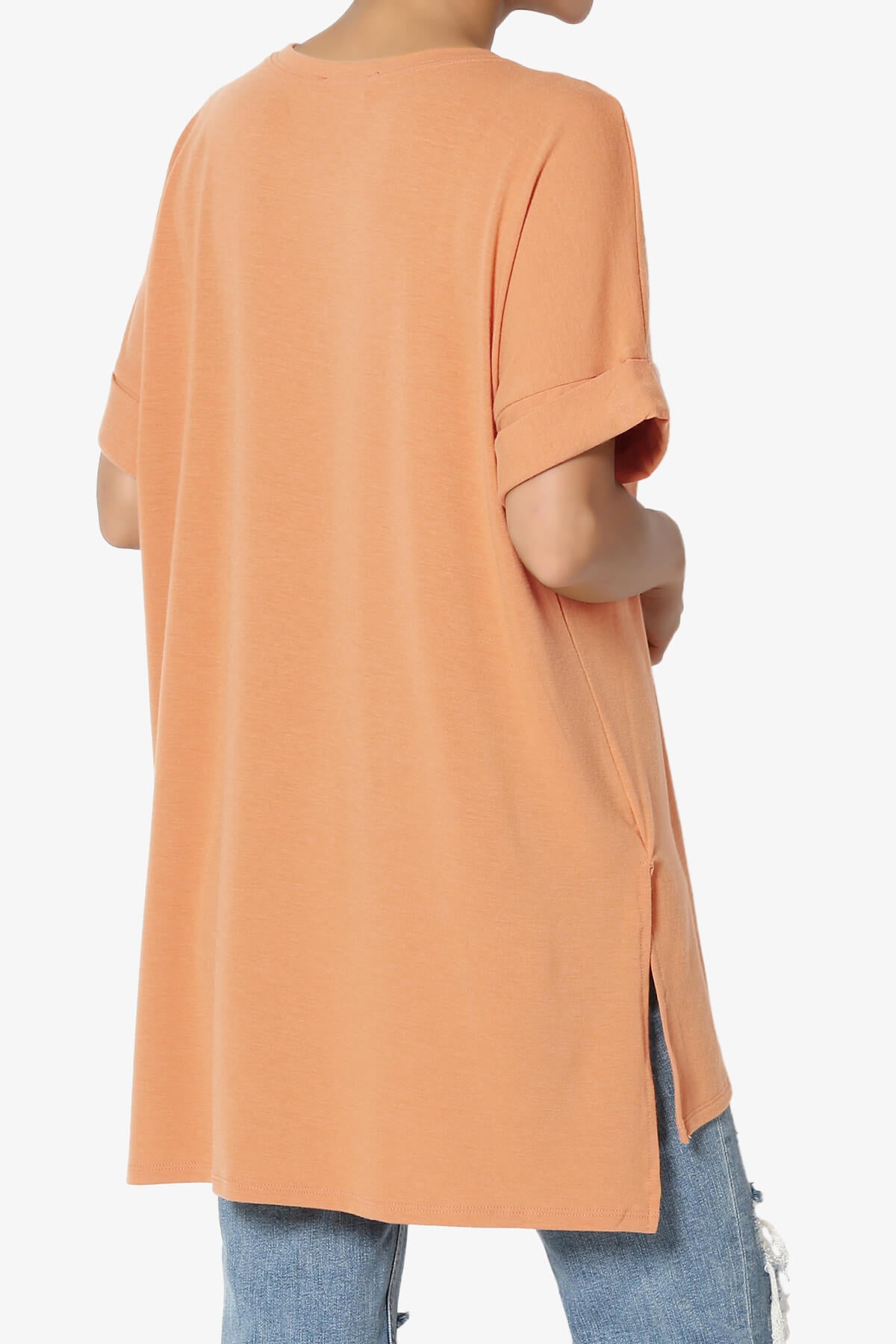 Onella Round Neck Rolled Short Sleeve Top BUTTER ORANGE_4