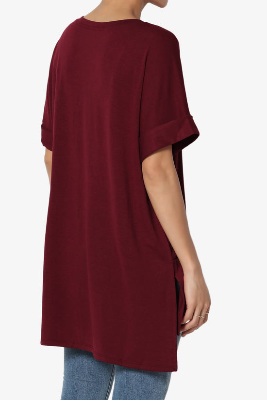 Onella Round Neck Rolled Short Sleeve Top DARK BURGUNDY_4