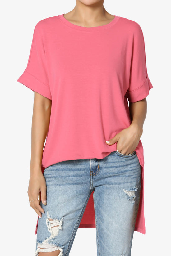 Onella Round Neck Rolled Short Sleeve Top DESERT ROSE_1