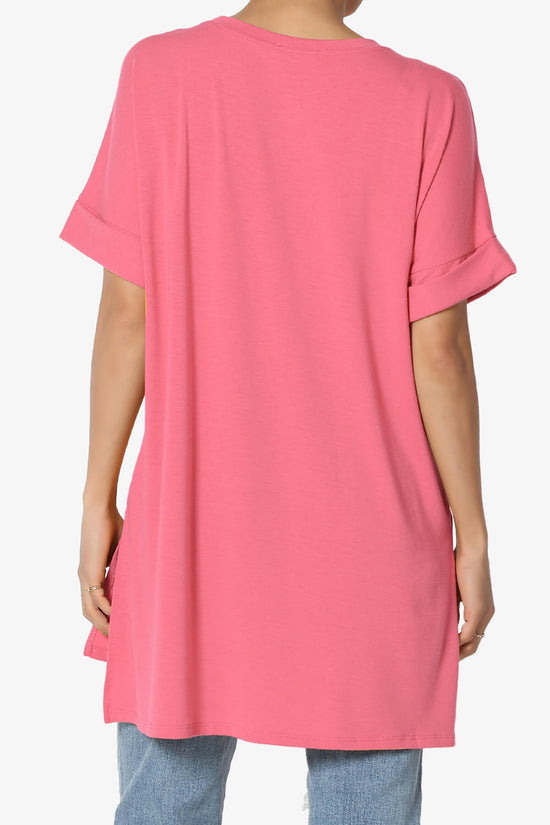 Onella Round Neck Rolled Short Sleeve Top DESERT ROSE_2