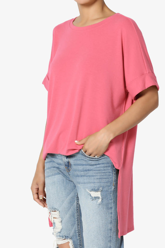 Onella Round Neck Rolled Short Sleeve Top DESERT ROSE_3