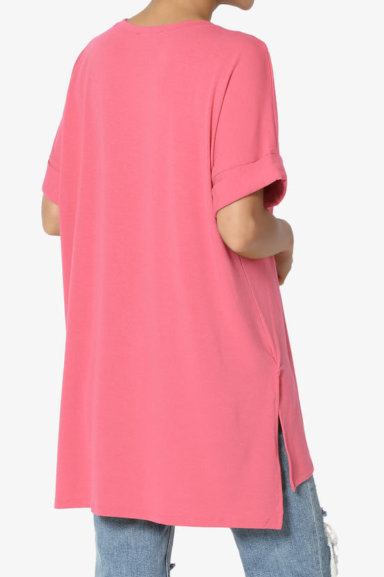 Onella Round Neck Rolled Short Sleeve Top DESERT ROSE_4