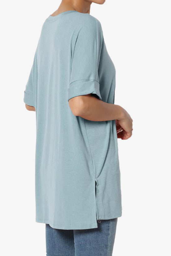 Onella Round Neck Rolled Short Sleeve Top DUSTY BLUE_4