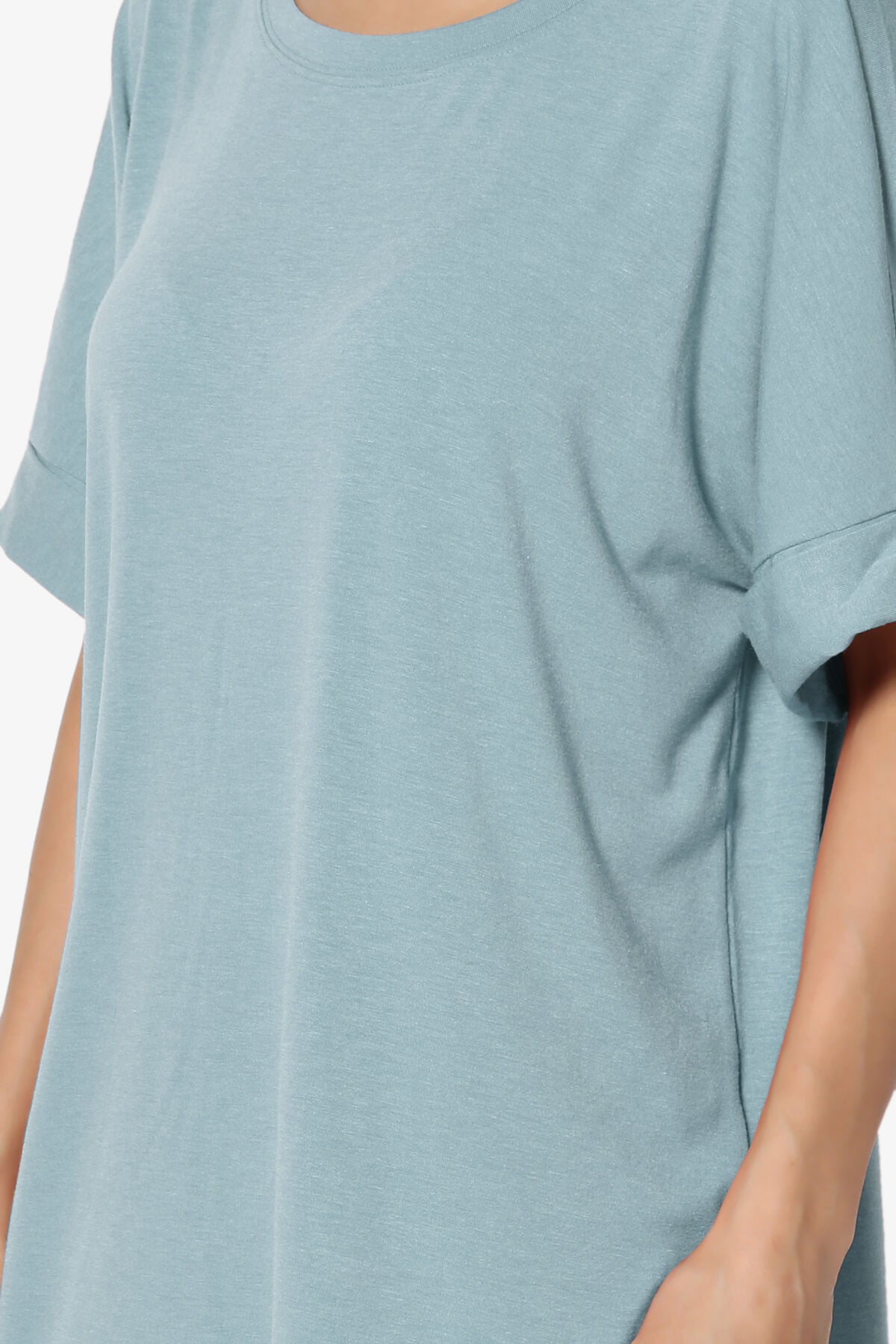 Onella Round Neck Rolled Short Sleeve Top DUSTY BLUE_5