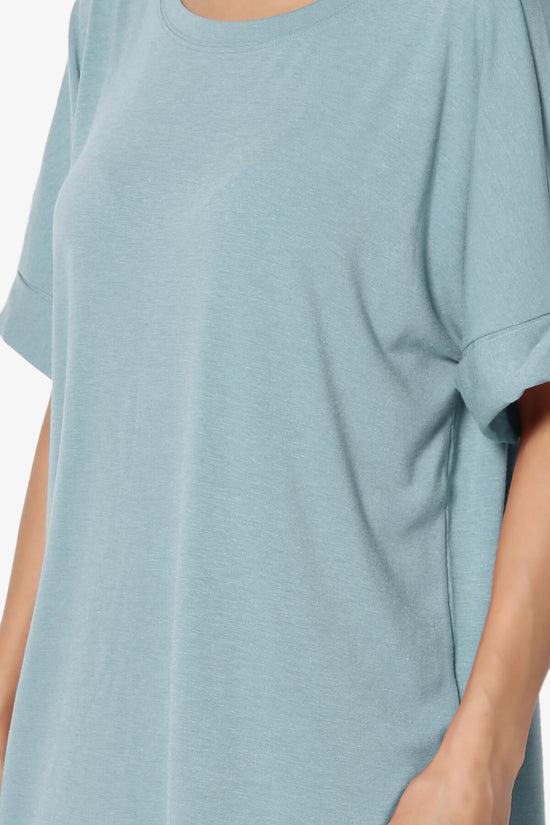 Onella Round Neck Rolled Short Sleeve Top DUSTY BLUE_5