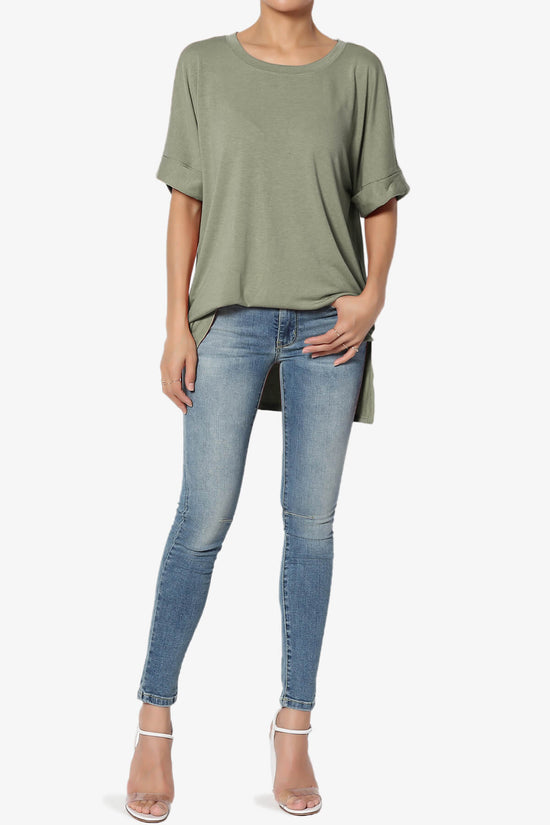 Onella Round Neck Rolled Short Sleeve Top DUSTY OLIVE_6