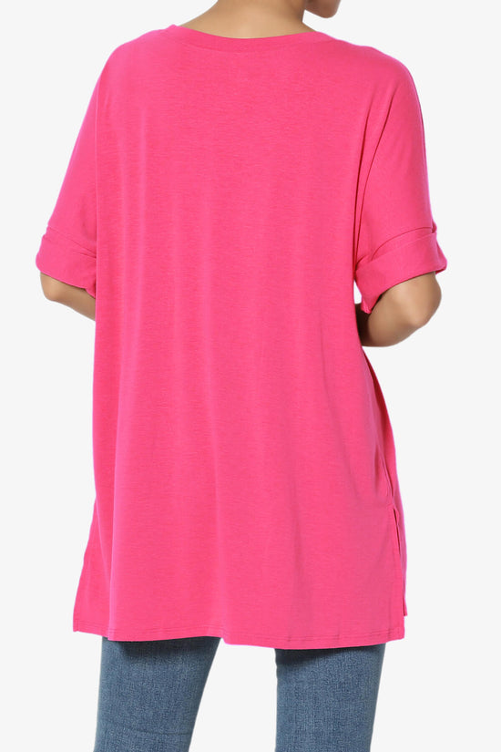 Onella Round Neck Rolled Short Sleeve Top FUCHSIA_2