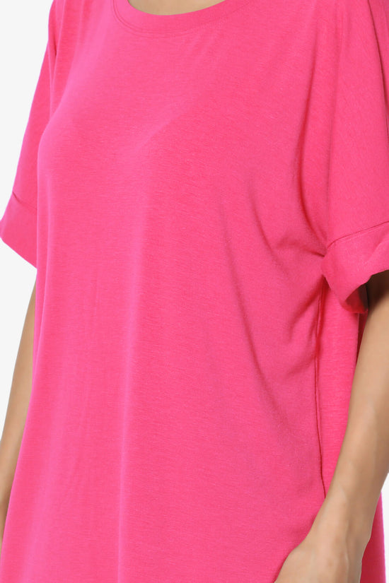Onella Round Neck Rolled Short Sleeve Top FUCHSIA_5