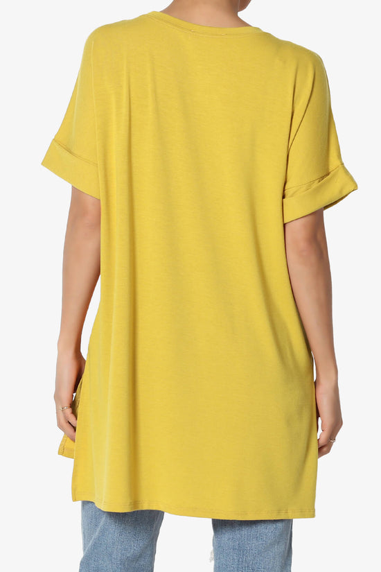 Onella Round Neck Rolled Short Sleeve Top GOLDEN WASABI_2