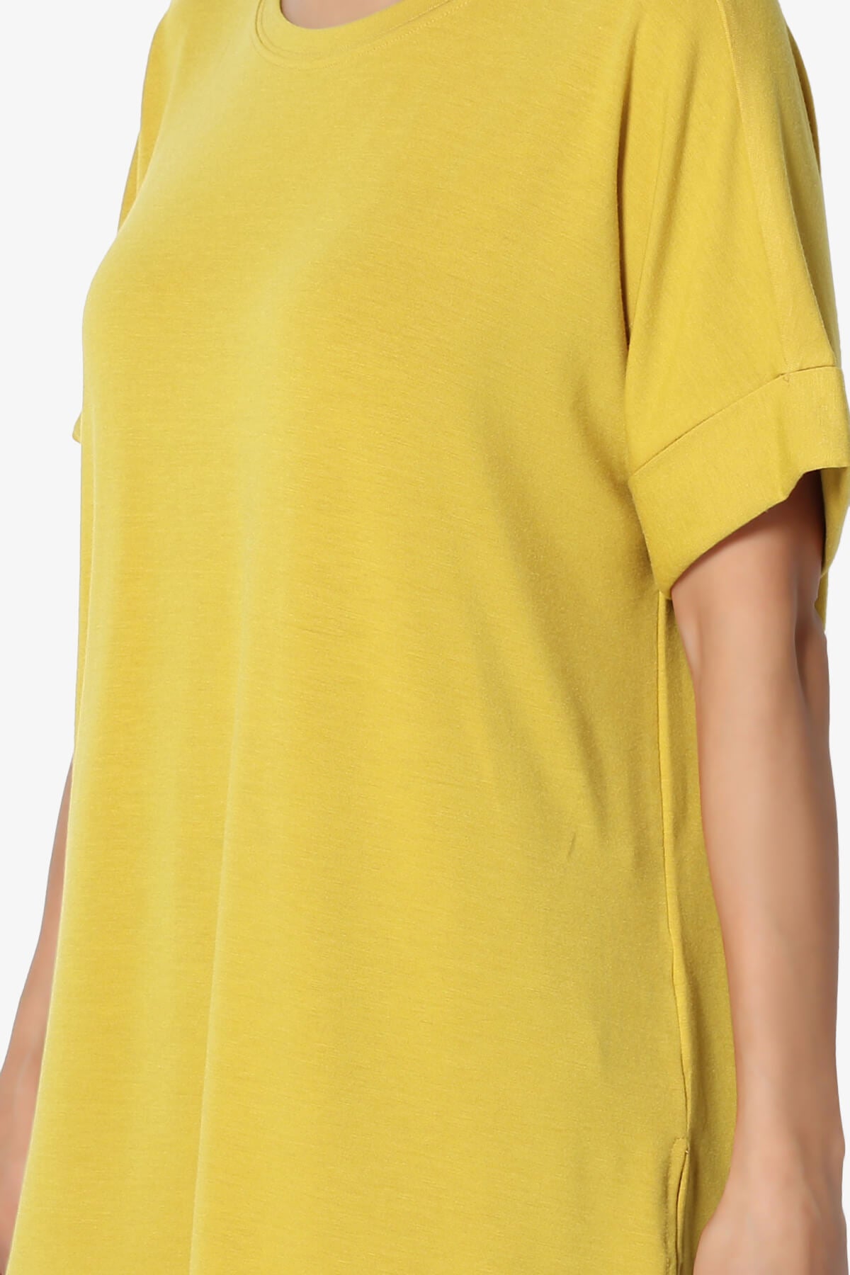 Onella Round Neck Rolled Short Sleeve Top GOLDEN WASABI_5