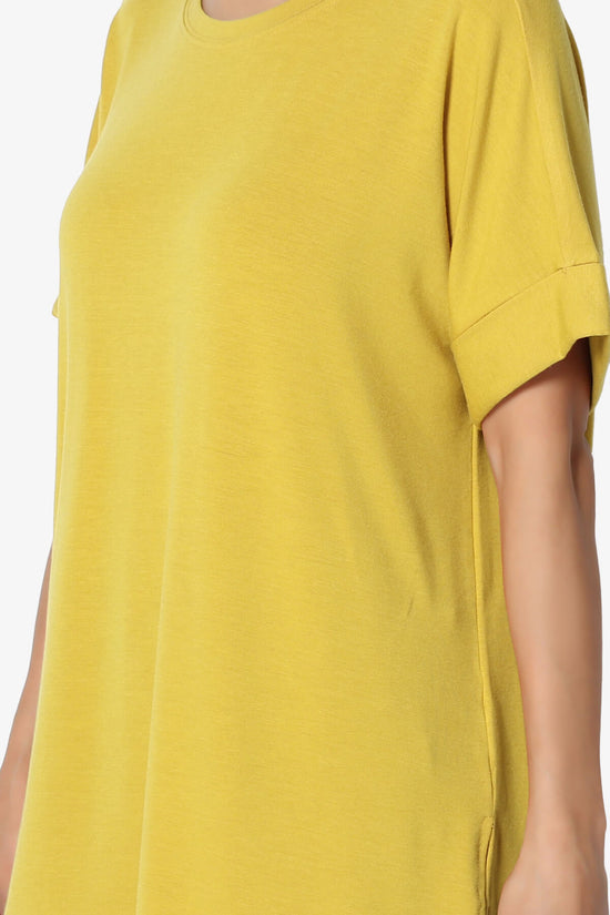 Onella Round Neck Rolled Short Sleeve Top GOLDEN WASABI_5