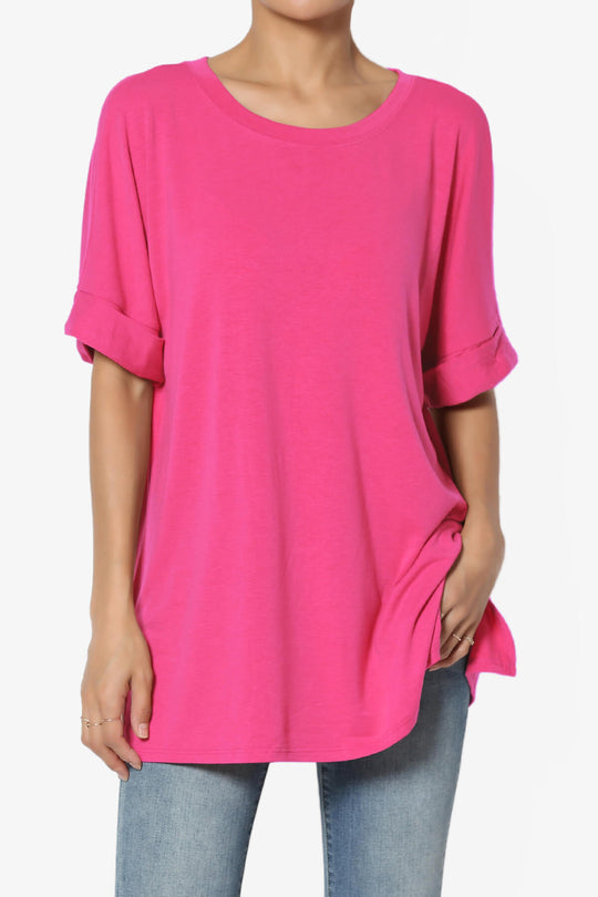Onella Round Neck Rolled Short Sleeve Top MORE COLORS