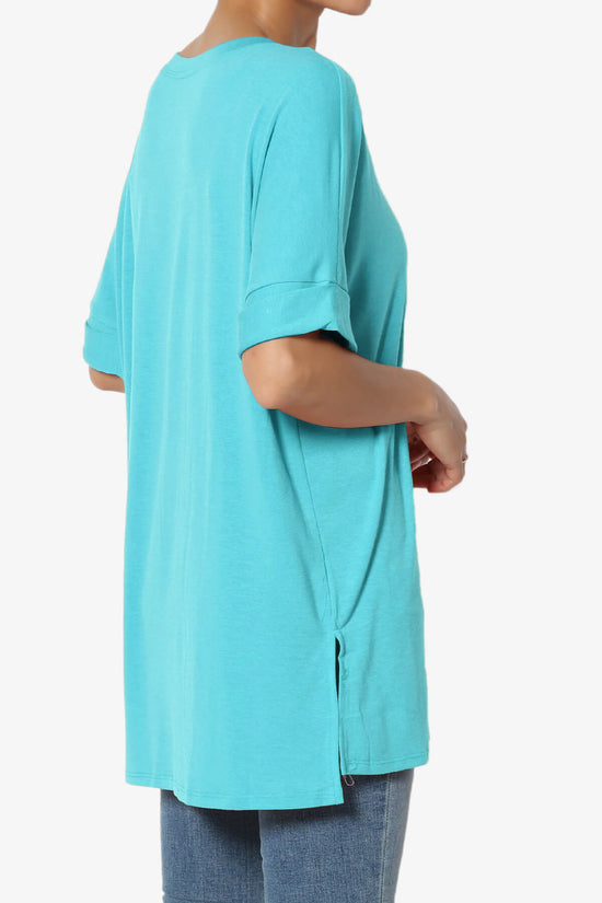 Onella Round Neck Rolled Short Sleeve Top ICE BLUE_4