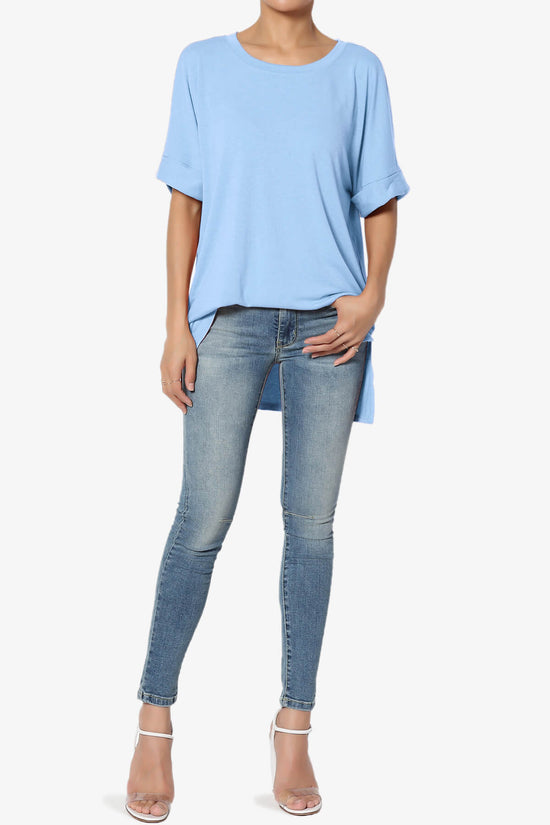 Onella Round Neck Rolled Short Sleeve Top LIGHT BLUE_6