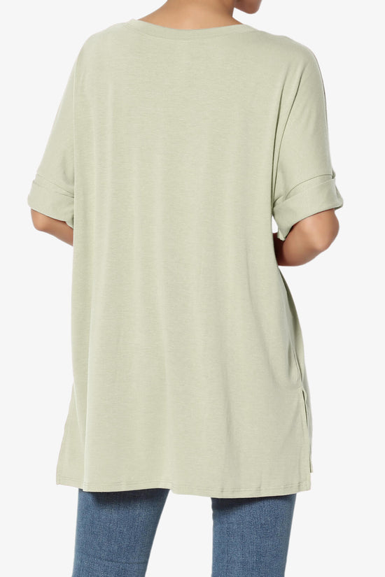 Onella Round Neck Rolled Short Sleeve Top LIGHT SAGE_2