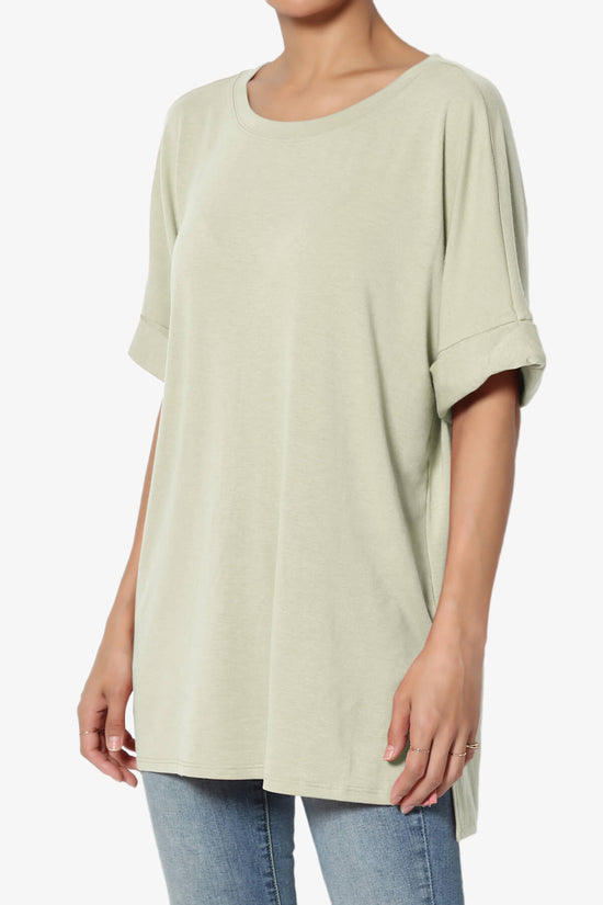 Onella Round Neck Rolled Short Sleeve Top LIGHT SAGE_3