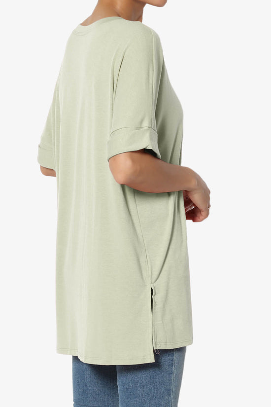 Onella Round Neck Rolled Short Sleeve Top LIGHT SAGE_4