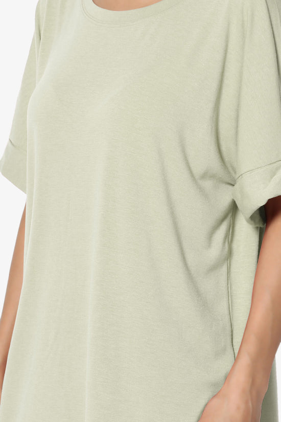 Onella Round Neck Rolled Short Sleeve Top LIGHT SAGE_5