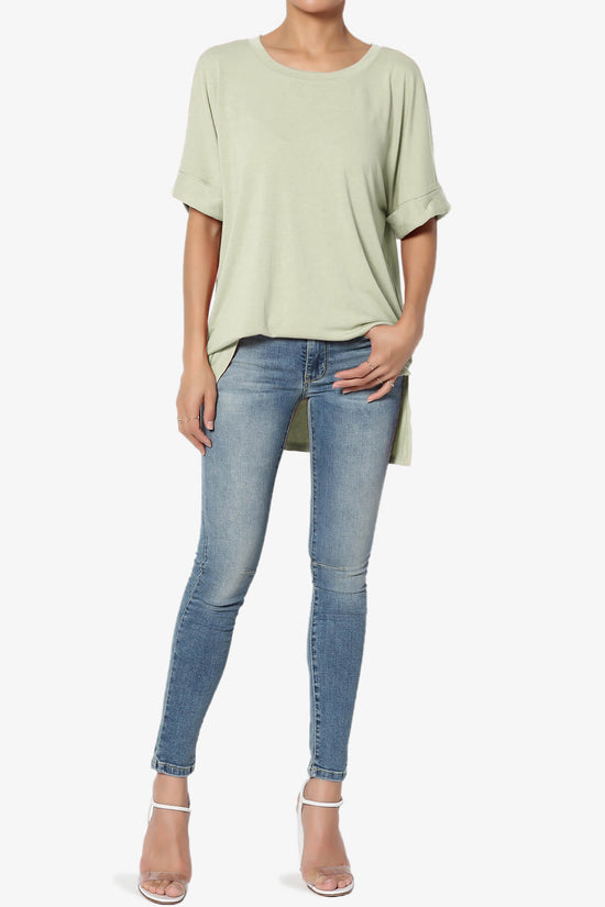 Onella Round Neck Rolled Short Sleeve Top LIGHT SAGE_6