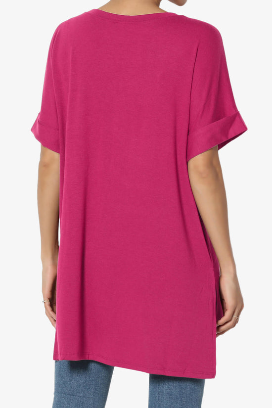 Onella Round Neck Rolled Short Sleeve Top MAGENTA_2