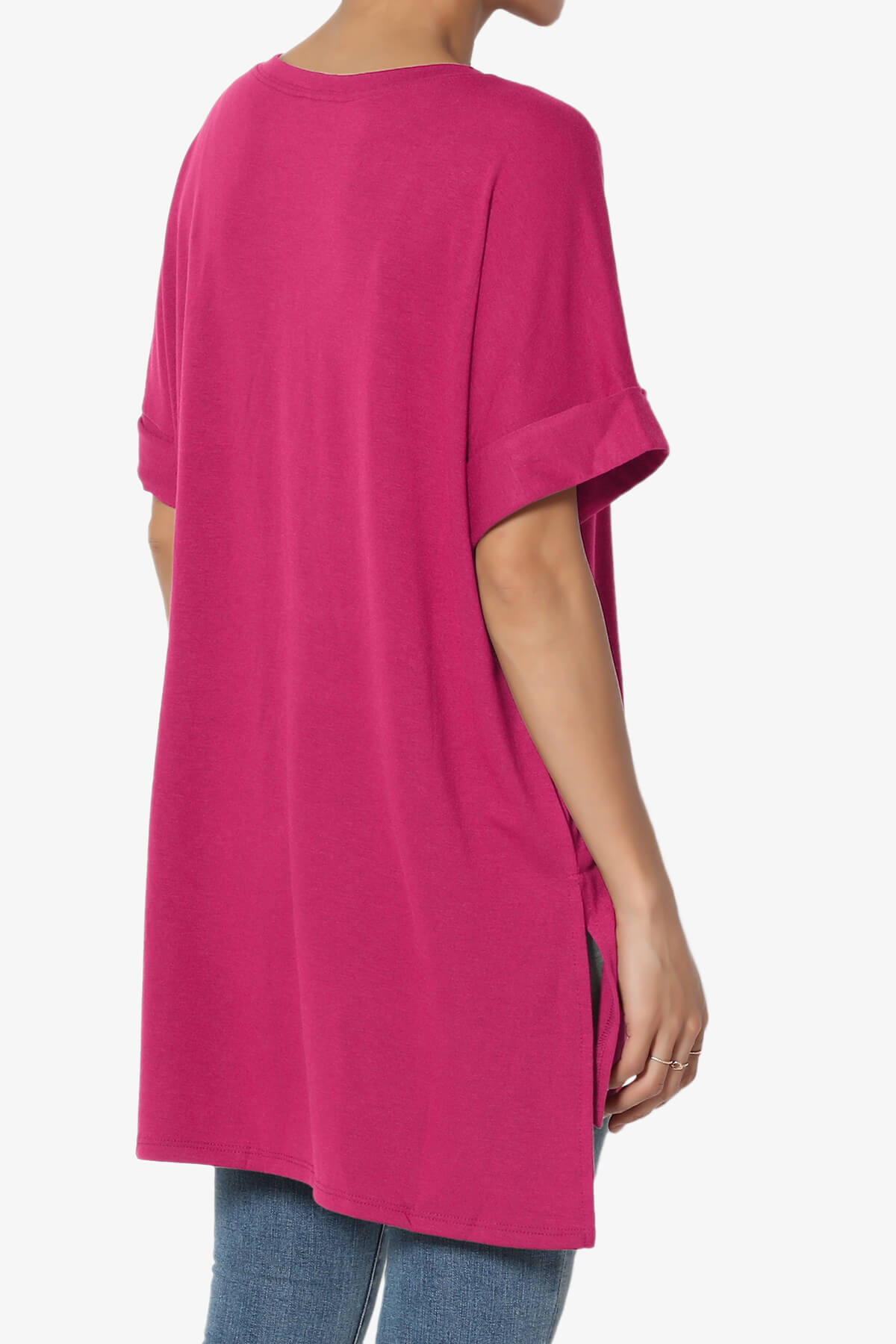 Onella Round Neck Rolled Short Sleeve Top MAGENTA_4