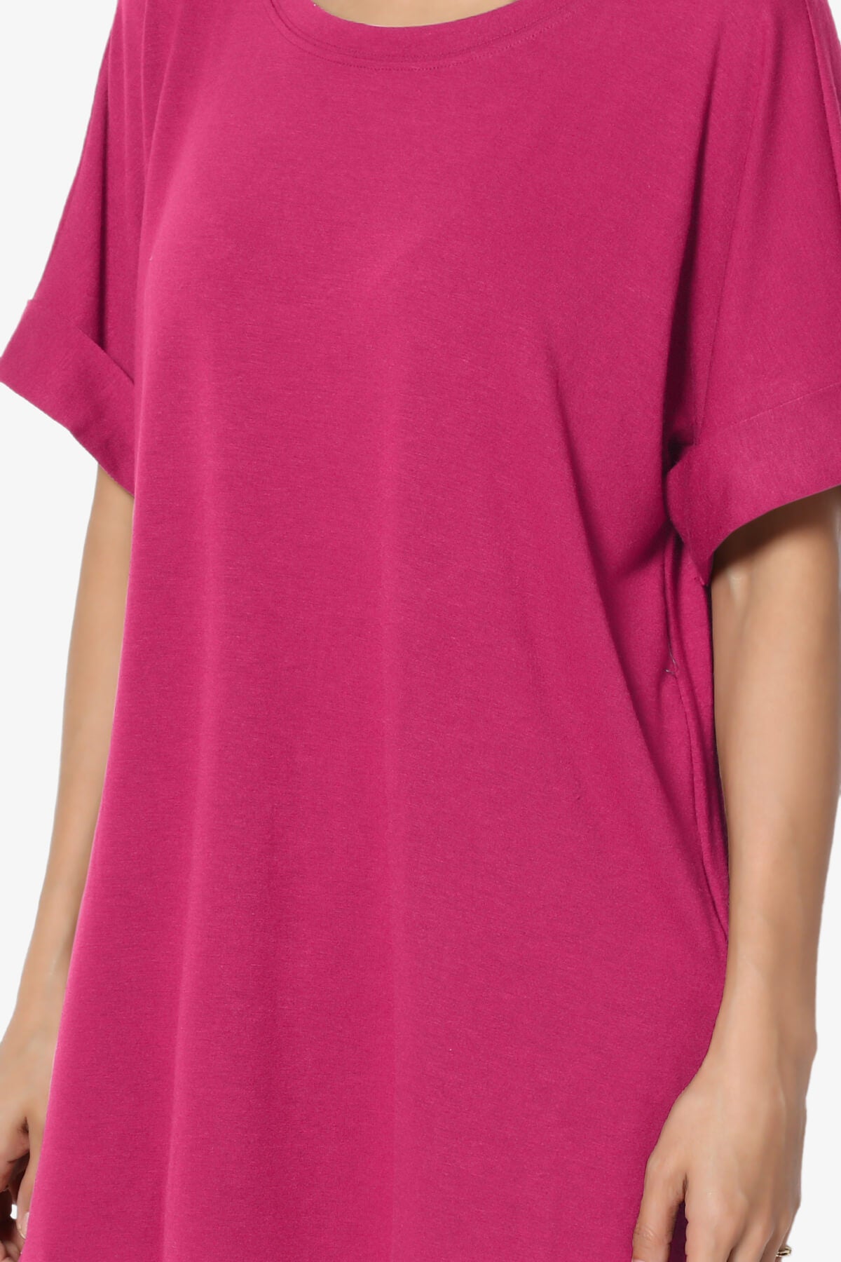 Onella Round Neck Rolled Short Sleeve Top MAGENTA_5