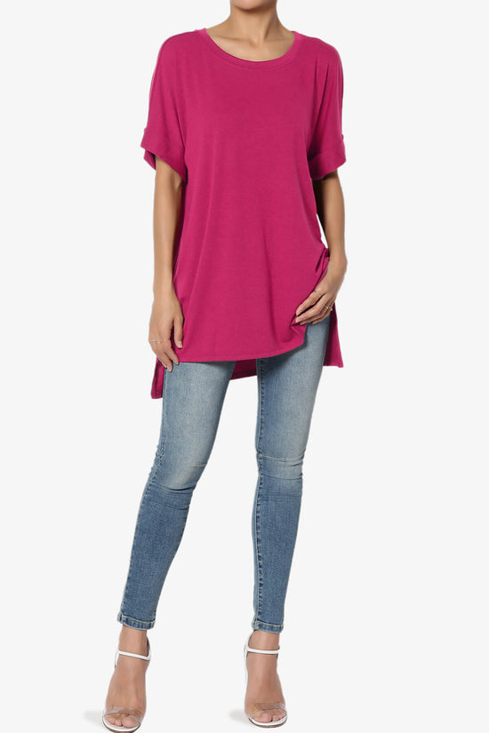 Onella Round Neck Rolled Short Sleeve Top MAGENTA_6