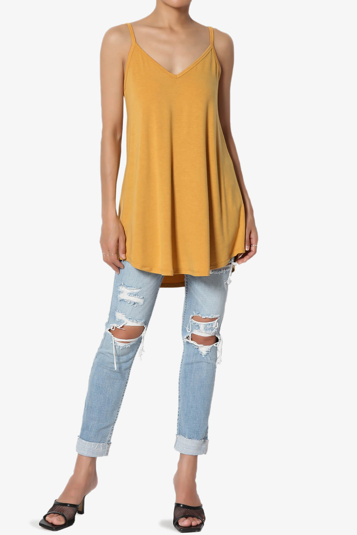 Chelsea Scoop & V Neck Flared Camisole Top GOLDEN MUSTARD_6
