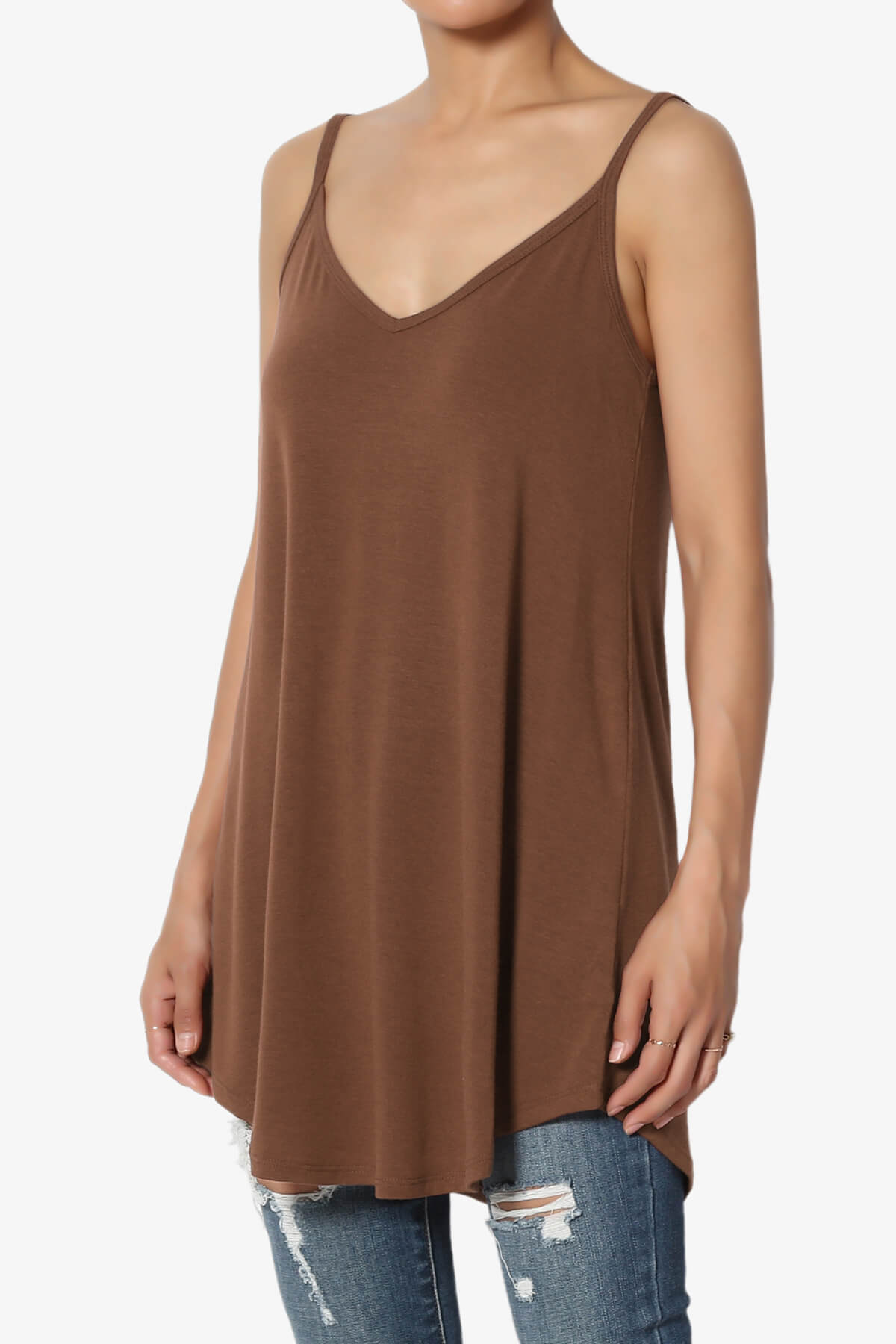 Chelsea Scoop & V Neck Flared Camisole Top LIGHT BROWN_3