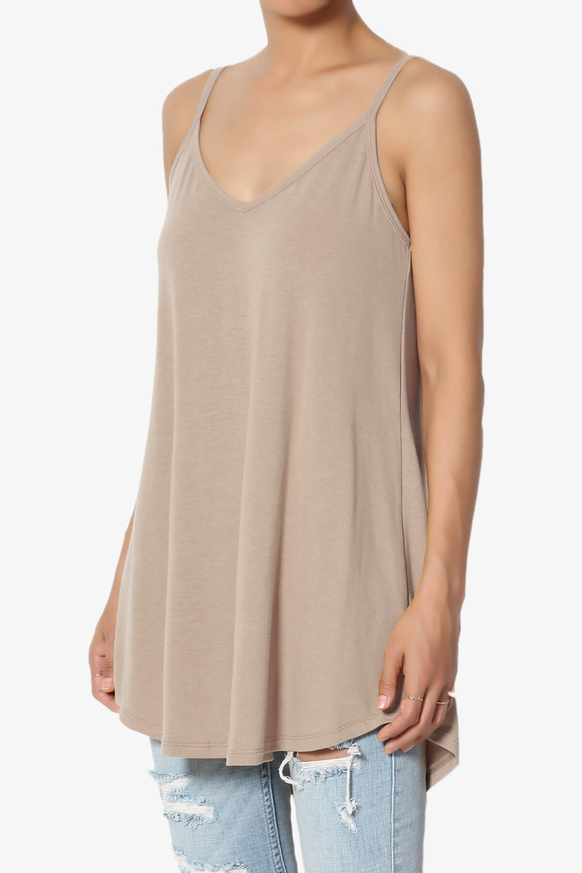Chelsea Scoop & V Neck Flared Camisole Top LIGHT MOCHA_3