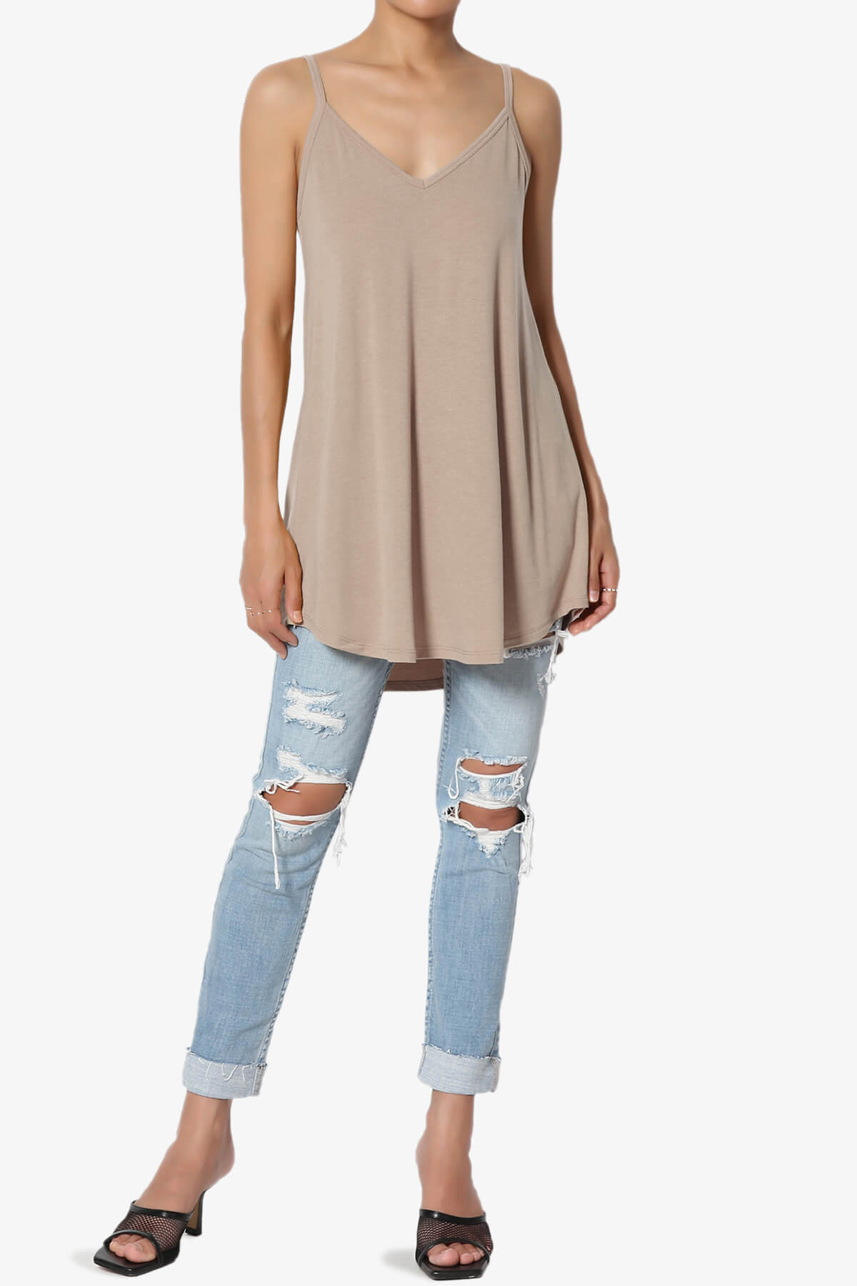 Chelsea Scoop & V Neck Flared Camisole Top LIGHT MOCHA_6