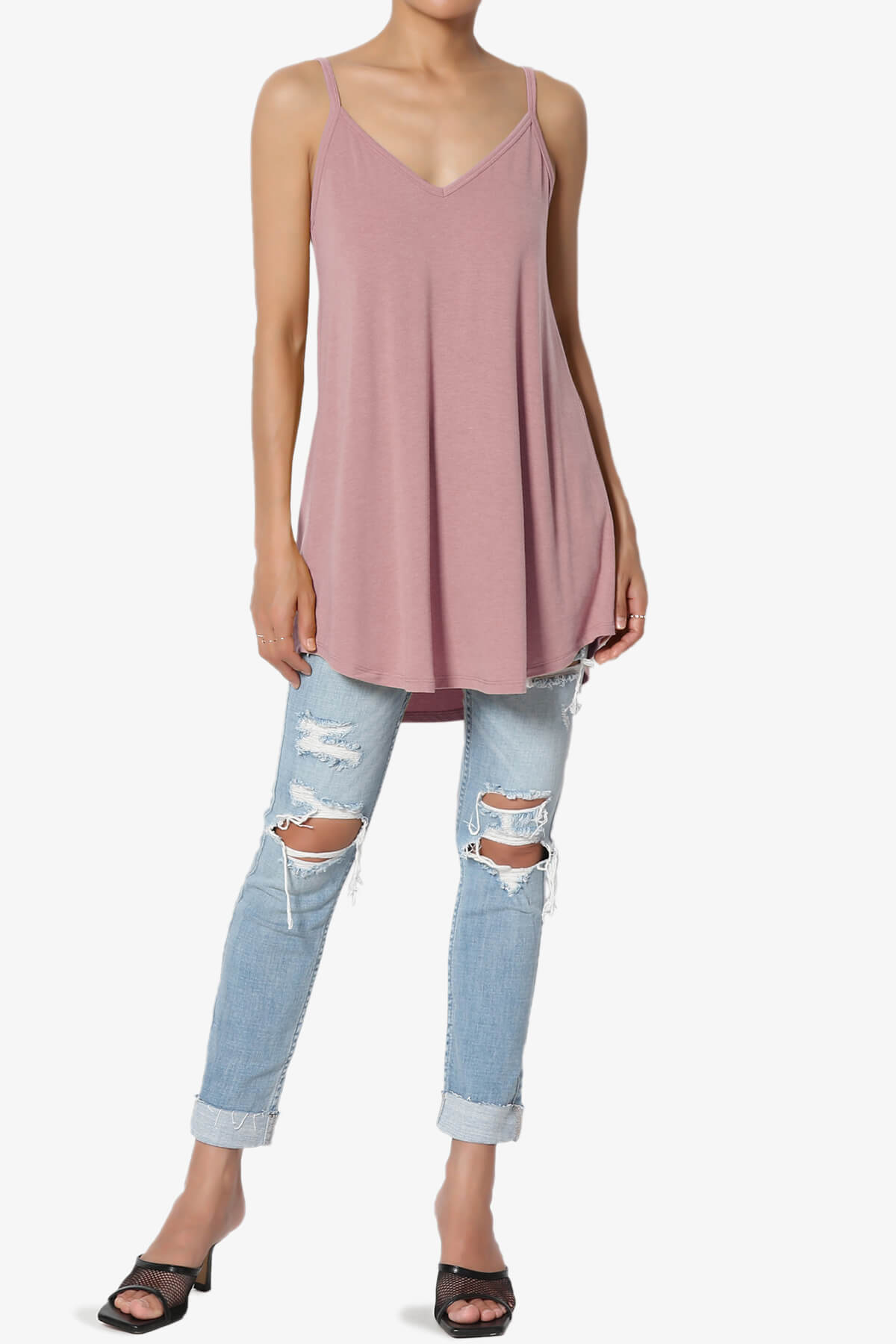 Chelsea Scoop & V Neck Flared Camisole Top LIGHT ROSE_6