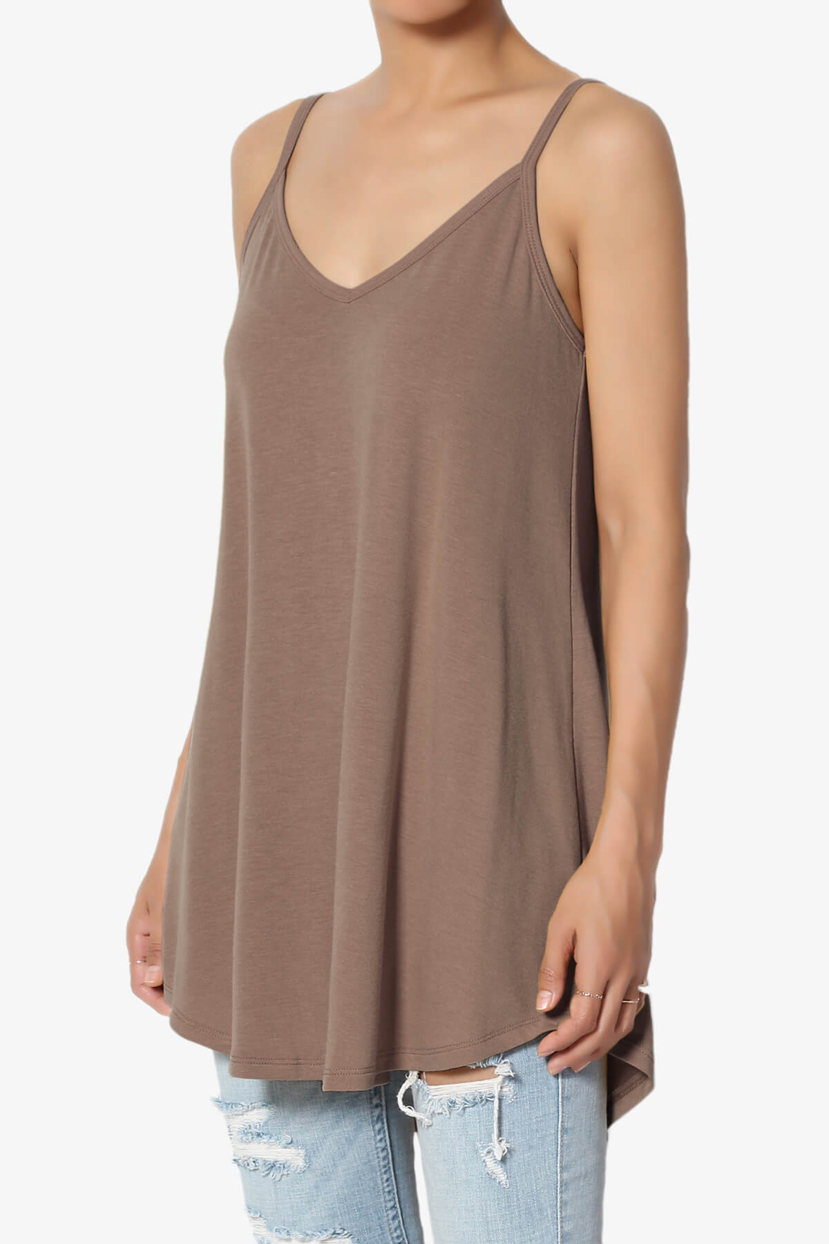 Chelsea Scoop & V Neck Flared Camisole Top MOCHA_3